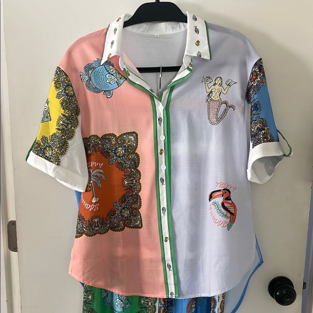 Colorful Versace Button-Up Shirt